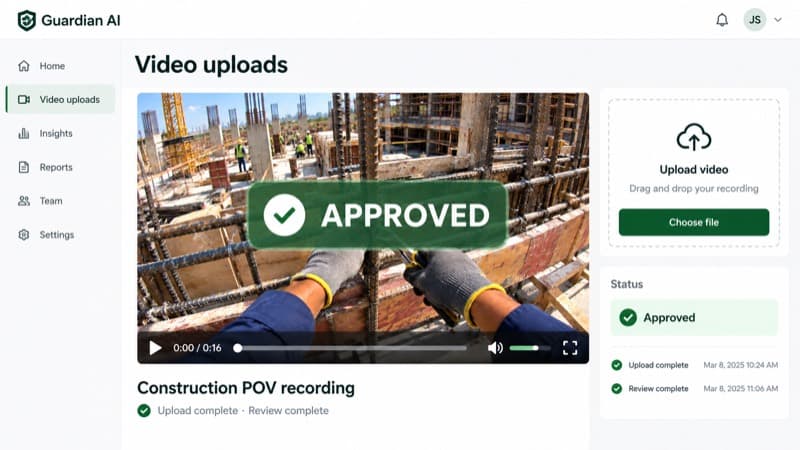 Uploaded construction video marked as approved